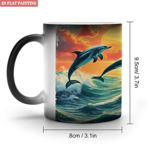 <b>Ceramic</b> <b>Mug</b> 11oz Color Changing Magic Cup Dolphin Sunset Design Heat Sensitive 2D Flat Painting - Product Image 1