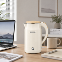 Bouilloire électrique sans fil en acier inoxydable à double paroi de haute qualité 2,0 L, toucher froid, ébullition rapide, arrêt automatique, protection contre l'ébullition à sec