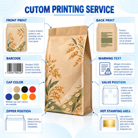 Sachet personnalisé en papier kraft sans fenêtre, scellé sur huit côtés, pour l'avoine, destiné à la vente au détail et en gros