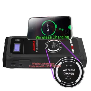 Batteria di avviamento auto 4000A 20000mAh batteria auto portatile 10W caricatore Wireless luce di sicurezza caricabatteria