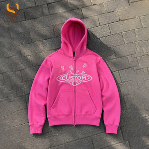 Custom Mens <b>Y2K</b> Puff Print Heavyweight Cotton Loose Fit Graphic Oversized Hooded High Street Vintage Washed <b>Zip</b> <b>up</b> <b>Hoodies</b> - Product Image 1