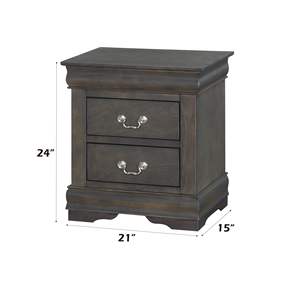 Louis Philippe Dark Gray Nightstand With Two <b>Drawers</b> <b>For</b> Bedroom <b>Storage</b> - Product Image 2