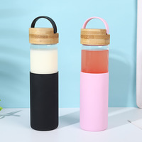 Bouteille d'eau en verre borosilicate de 17 oz avec couvercle en silicone et couvercle en bambou anti-fuite, bouteille d'eau pour l'extérieur, bouteille d'eau pour la salle de sport
