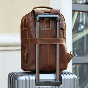 Premium Genuine <b>Leather</b> <b>Backpack</b> 15.6 Inch Laptop Compartment Unisex Business Travel <b>Large</b> Capacity Solid Color Dark Brown - Product Image 2