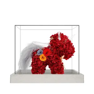 Unicorn korunmuş taze çiçek akrilik harici mavi pembe kırmızı siyah mor beyaz Exquisile sevgililer hediye kutusu cam