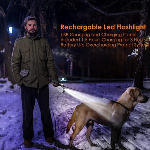 KingHon Tangle Free Automatic Retractable <b>Dog</b> Walking <b>Leash</b> With Led Flashlight and Poop Bag Dispenser Small Medium Large <b>Dogs</b> - Product Image 6
