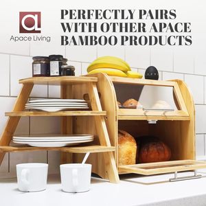 Caja de almacenamiento de pan de bambú de doble capa con puerta de vidrio, organizador de encimera de cocina para pan y pasteles - Product Image 3