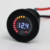 Voltmeter Tampilan Digital LED Monitor Baterai, Pengukur Panel Perahu Mobil DC 12V dengan Lampu Alarm