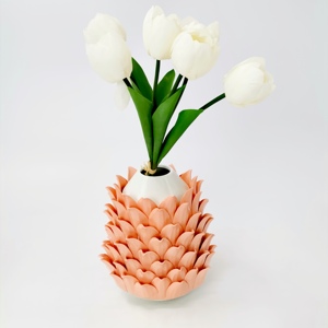 Vase en céramique nordique haut degré fait à la main, feuilles 3D brillantes, Vase contemporain pour la décoration de la maison, fleur de luxe, mariage personnalisé, 8 pouces - Product Image 3