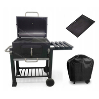 Barbecue fumoir portable pliable en acier thermolaqué pour extérieur, avec roues de transport, facilement assemblable, durable, au charbon de bois