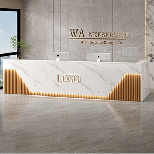 Laminate Wood <b>Reception</b> <b>Counter</b> Modern LED Light Beauty Salon Office Lobby Hotel Clinic Spa Front Desk - Product Image 5