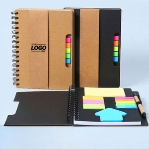 Juego de Cuadernos Espirales Personalizados con Páginas Kraft Rayadas y Notas Adhesivas de Índice a Color Reposicionables, Impresión de Logotipo para Promociones - Product Image 1