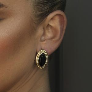 أقراط ضخمة هندسية من حجر العقيق الأسود الطبيعي المضاد للحساسية، مطلية بالذهب من الفولاذ المقاوم للصدأ - Product Image 4