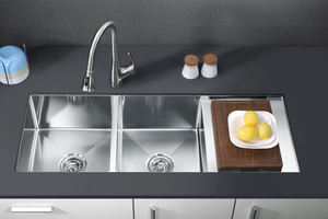 Meiao handmade 304 thép không gỉ bồn rửa nhà bếp với <span class=keywords><strong>drainer</strong></span> Board hình chữ nhật Bát đôI nhà máy trực tiếp undermount - Product Image 2
