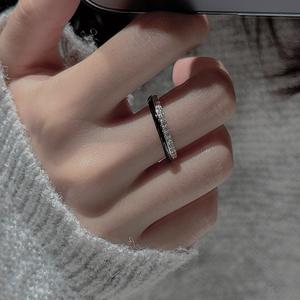 S925 Pure Silver Black Drop Glazed <b>Ring</b> Niche Design <b>Gold</b> Plating Simple Fashionable Medieval <b>Vintage</b> Micro Inlaid Zircon <b>Ring</b> - Product Image 3