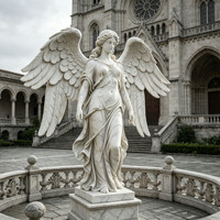 Statue d'ange ailé en marbre blanc sculpté à la main, décoration de place de ville de style européen classique sur mesure