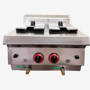 2024 Multifunctional Commercial 8L +8Liter Stainless steel LPG or natural counter top Gas Deep Fryer with thermostat