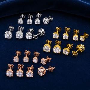 Wholesale 925 <b>Sterling</b> <b>Silver</b> Round Brilliant Cut 5mm 6.5mm 8mm Moissanite Gold Plated <b>Stud</b> Earrings Factory Price for Men Women - Product Image 4