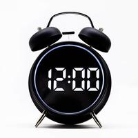 Reloj Despertador Digital Moderno con Logotipo Personalizado, Espejo LED, Sonido Superfuerte, Funciona con Batería, Doble Campana, Diseño Silencioso