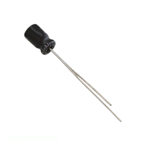 Condensateur radial TH original 10 uF UHC1E100MDD à travers trou, en aluminium, 10UF 20% 25V - Product Image 1