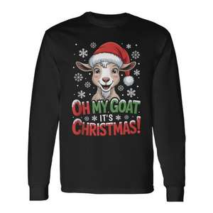 Oh My Goat It's Christmas T-shirt à manches longues avec dessin animé d'animaux de la ferme, tenue de Noël - Product Image 1