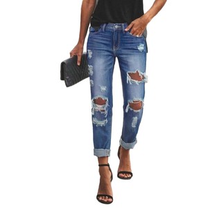Jean droit court pour femme, bleu moyen, haute élasticité, style européen et américain, pantalon de loisirs japonais et coréen - Product Image 4