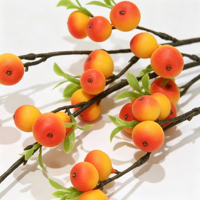 Vente en gros de branche de fruits artificiels en fausse baie rouge orangée de 75 cm, tige de baie artificielle pour arrangement floral d'automne, fournisseur chinois