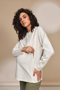 Felpa <span class=keywords><strong>Premaman</strong></span> in Cotone Organico a Maniche Lunghe Vestibilità Regolare con Cerniere Laterali Nascoste Abbigliamento Traspirante - Product Image 4