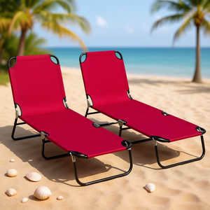 Ensemble de 2 chaises longues pliantes rouge vin, 5 positions inclinables, tissu Oxford, cadre en aluminium, pour la plage, le patio, le bain de soleil - Product Image 2