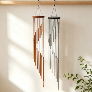 Campana de Viento Espiral de 18 Tubos de Aluminio con Parte Superior de Madera, Adorno Colgante para Interiores y Exteriores, Decoración del Hogar, Regalo Conmemorativo - Product Image 1