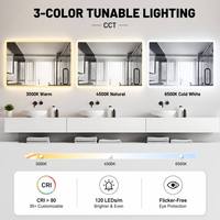 Miroir de salle de bain rectangulaire à LED 80x60cm, éclairé, à intensité variable, interrupteur tactile, étanche IP44, lumière froide 6000K, minimaliste