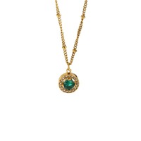 Collier à pendentif rond perlé avec zircon vert, accessoires fantaisie de luxe léger pour femme, commandes en gros TGXL14675