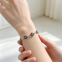 Bracelet de luxe en cuivre incrusté de zircon pour femme, motif fleur, bleu royal, pétale de diamant, bijoux faits main