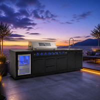 Station de barbecue commerciale professionnelle avec brûleur à gaz, réfrigérateur intégré, évier de préparation et rangement antirouille pour club de plage et maison de vacances