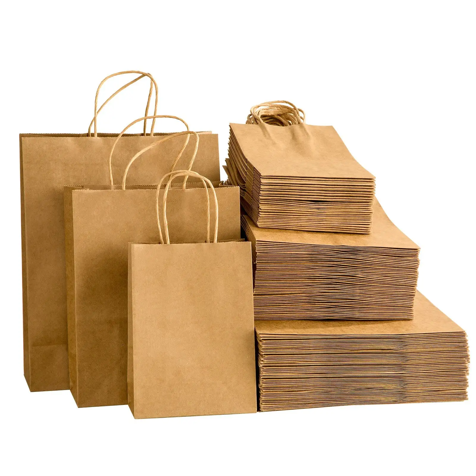 Großhandel umwelt freundliche recycelte Lebensmittel zum Mitnehmen Verpackung Craft Paper bag Shop Geschenk Shopping Brown Kraft Papiertüte mit Griff