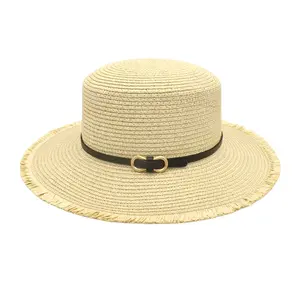 Flat Top Skimmer Boater Hat Venta al por mayor Sombrero de paja de trigo natural de verano