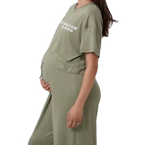 T-shirt à manches courtes et legging personnalisés vêtements de maison de maternité ensembles de vêtements de grossesse confortables ensemble de pyjama d'allaitement et de maternité - Product Image 1
