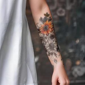 Tatuajes Temporales Unisex al por Mayor Transfronterizos, Ecológicos, de Papel, Resistentes al Agua y al Sudor, Pequeños, de Brazo Completo, <span class=keywords><strong>con</strong></span> Diseños Coloridos de <span class=keywords><strong>Flores</strong></span> y Calaveras - Product Image 4