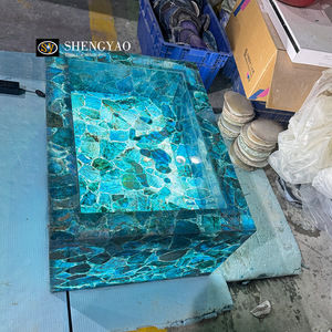 Vasque de salle de bain personnalisable en pierre translucide <span class=keywords><strong>d</strong></span>'apatite bleue rétroéclairée, surface solide, pour lavabo - Product Image 1