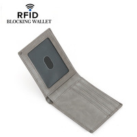Dompet Kulit Mikrofiber Pria Sederhana Anti-Pencurian RFID Dompet Pendek Tempat Kartu Kredit Penjepit Uang Dompet Tipis Abu-abu untuk Pria
