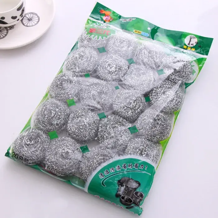 SC65 20pcs/bag Steel Wool Scrubber Stainless Scouring Pad Heavy Duty Metal Scour Sponge for Kitchen Cleaning