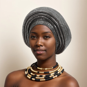 Gorro turbante plisado con purpurina hecho a mano, estilo africano, para fiesta en Nigeria, para mujer - Product Image 3