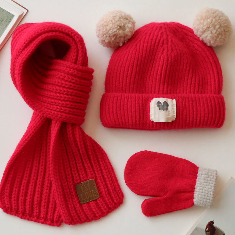 2023 Новый 3 вещей в комплекте, коллекция осень и зима, детское платье без рукавов, шапка с плюшевой подкладкой для маленьких мальчиков и девочек детская вязаная шапка и шарф, милый пуловер нагрудник комплект
