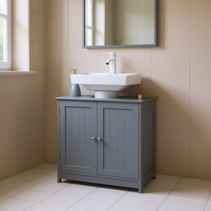 Bathroom Vanity Grey 2-Door Cabinet With Ceramic Basin Floor Standing Traditional Style - Product Image 2