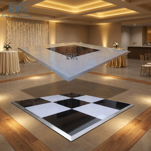 Dalles de sol de danse noires brillantes à motifs damier, emboîtables, pour la décoration de scènes de mariage et de fêtes - Product Image 1