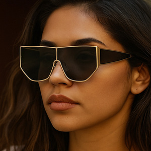 2025 thiết kế mới Y2K Punk đa giác kính lớn lá chắn phụ nữ sang trọng thương hiệu Kính mát steampunk kim loại khung bốn ống kính cổ điển Goggle - Product Image 2