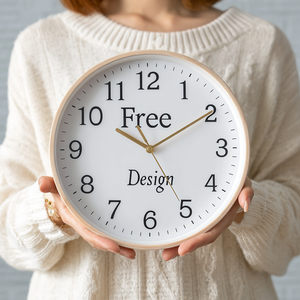 <span class=keywords><strong>Horloge</strong></span> murale personnalisée, design <span class=keywords><strong>gratuit</strong></span>, <span class=keywords><strong>cadran</strong></span> blanc, aiguilles dorées, cadre couleur bois clair, mouvement silencieux à quartz, alimentation par piles, décoration maison/bureau, cadeau - Product Image 1