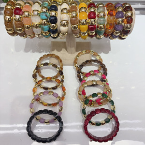 <span class=keywords><strong>Bracelet</strong></span> multicolore en perles courbées en résine acrylique style européen et américain, avec empiècements dorés - Product Image 2