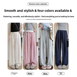 <span class=keywords><strong>Pantaloni</strong></span> a gamba larga in <span class=keywords><strong>lino</strong></span> lavato con bordi rifiniti per <span class=keywords><strong>donna</strong></span>; <span class=keywords><strong>Pantaloni</strong></span> estivi sottili a vita alta, larghi e a gamba dritta; Casual senza sforzo - Product Image 2