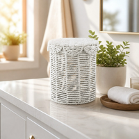 Corbeille à déchets en corde de papier tressée à la main, bac de rangement de bureau, organisateur de déchets polyvalent, 1,3 gallon, avec couvercle et poignée